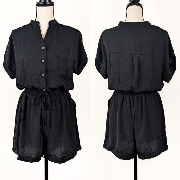 Blu Pepper Pants - NWT Blu Pepper Black Button-Up Romper